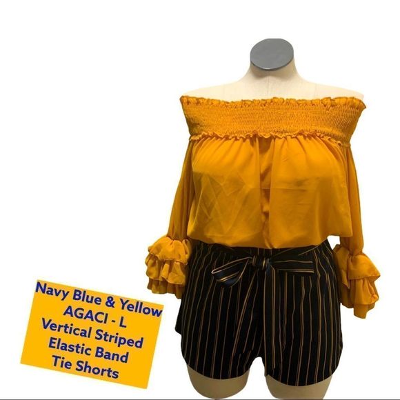 ⭐️ $10 WYB
A'GACI Blue and Yellow Striped Size Large Tie Front Dressy Shorts - Picture 1 of 9